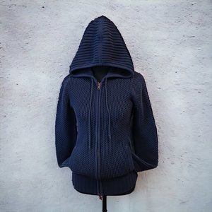 American Eagle Live Your Life Full Zip Cable Knit Hoodie – Navy Blue, Size M